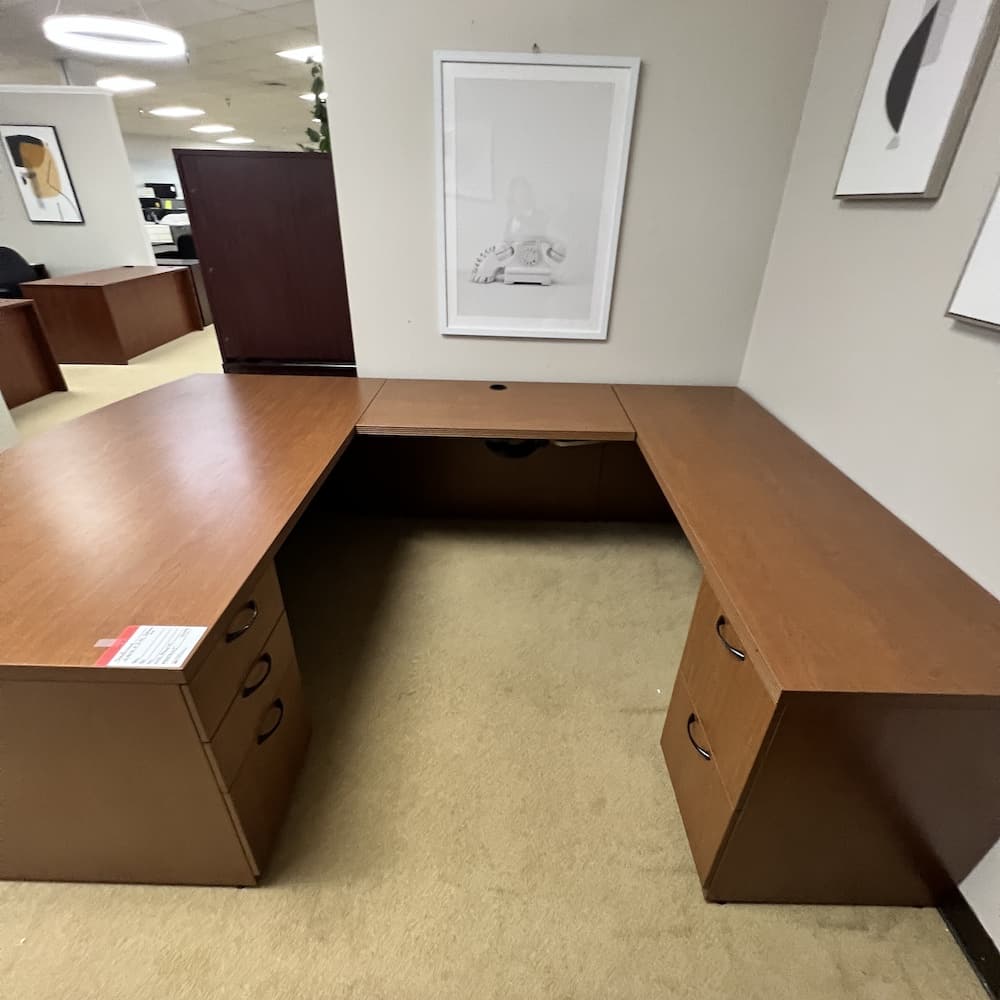 cherry u-desk steelcase turnstone with 2 drawer lateral file, used office furniture