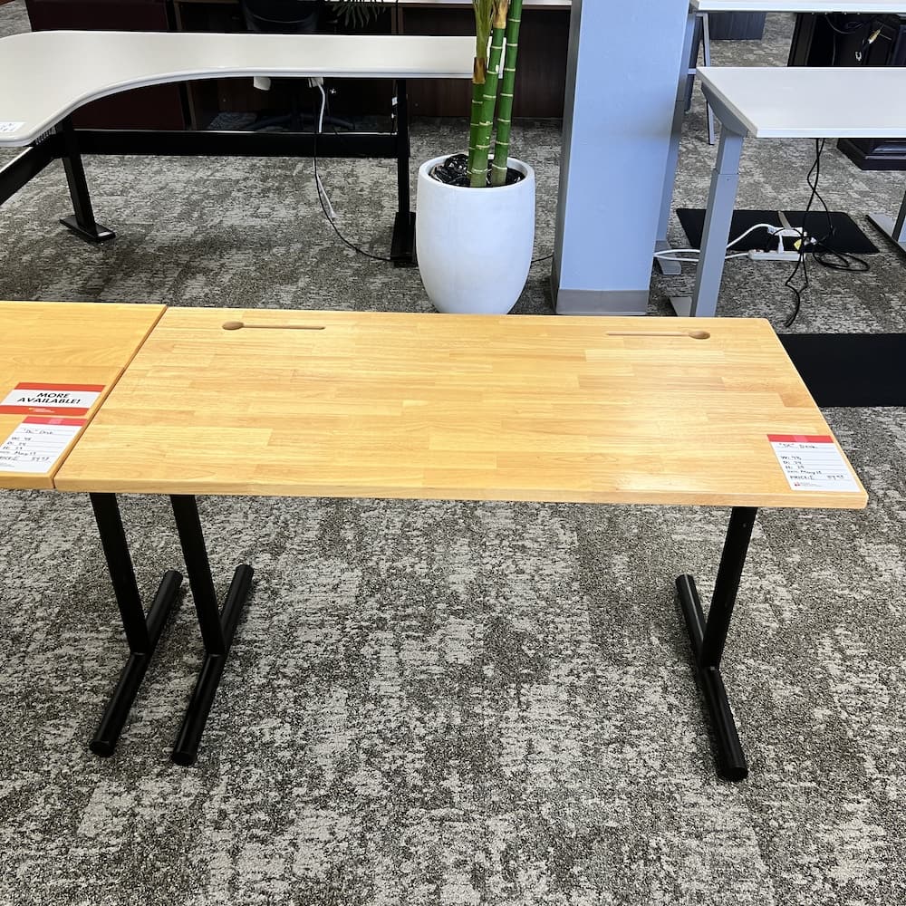48 x 24 rubberwood solid wood top desk with black metal T legs, used office furniture