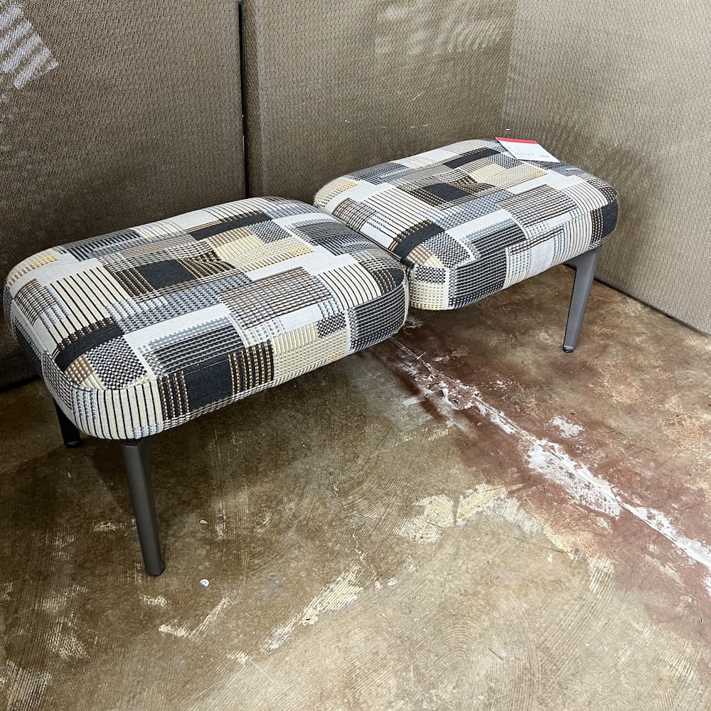 grey white gold upholstered 2 seater bench steelcase, used office furniture 48"