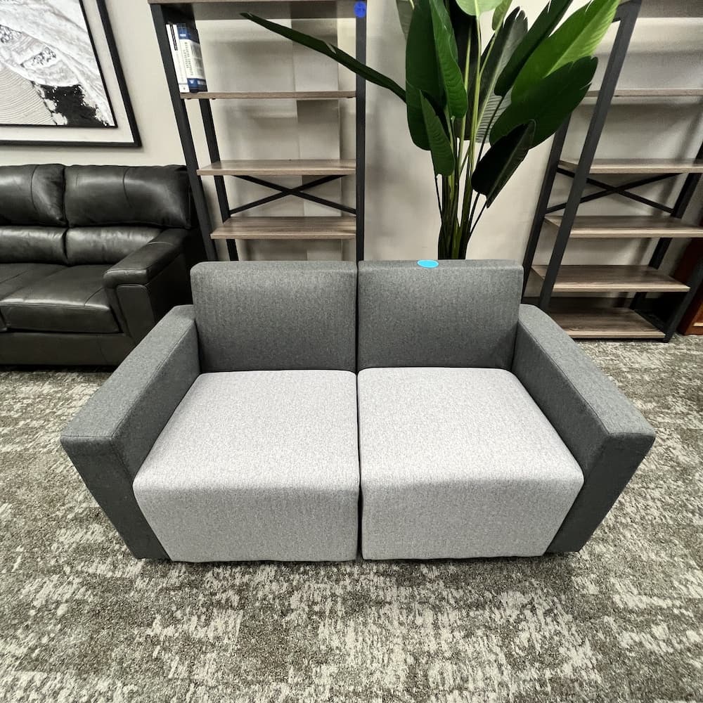grey two tone sofa couch loveseat with subtle herringbone pattern