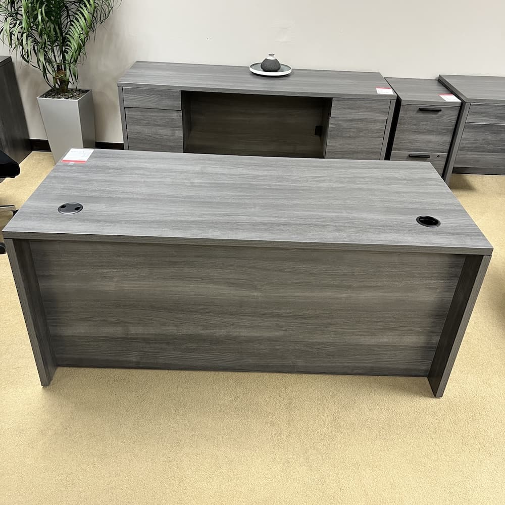 grey desk set with credenza and file/file, open box scratch n dent office furniture