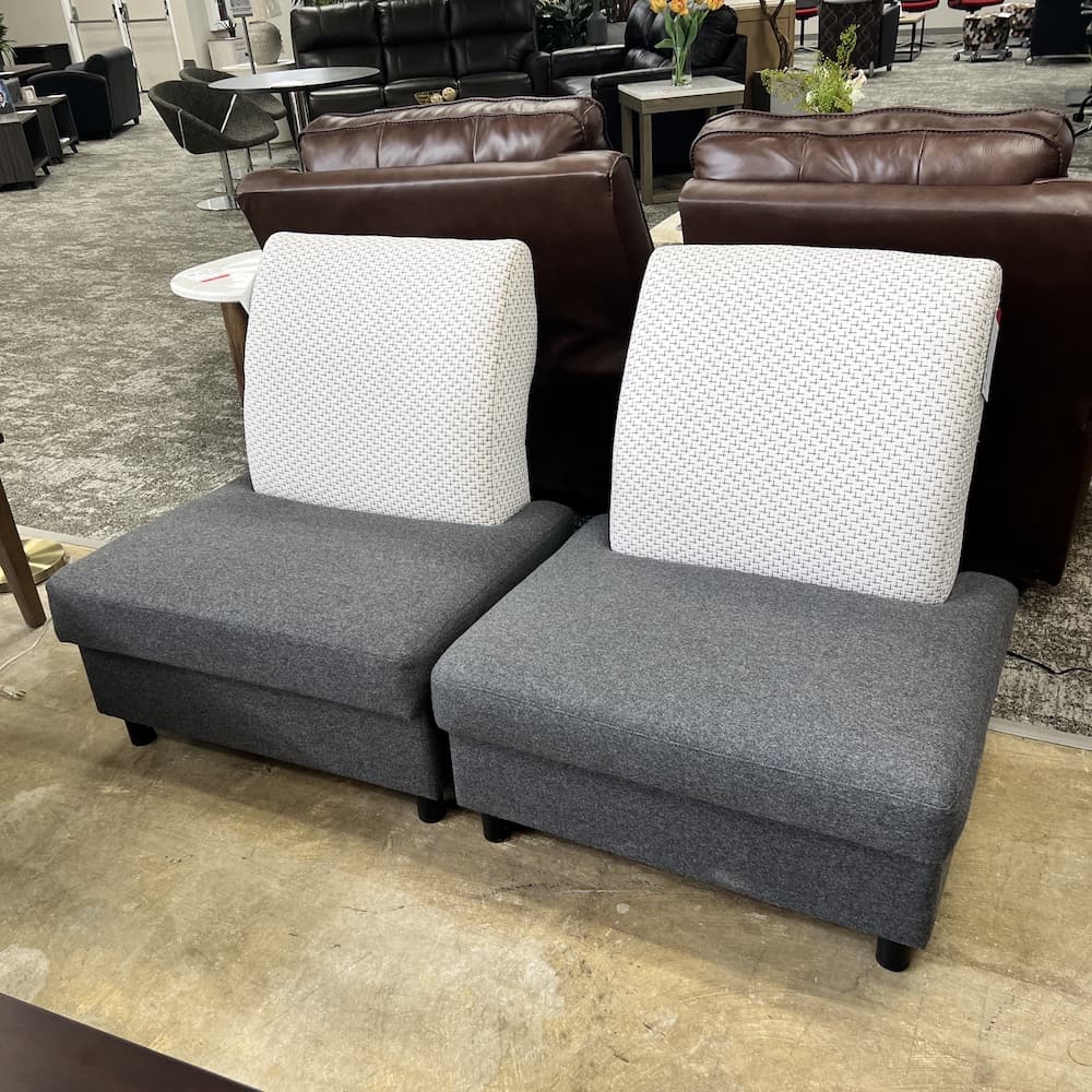 grey and white steelcase metro archipelago lounge chair armless, used office furniture seating