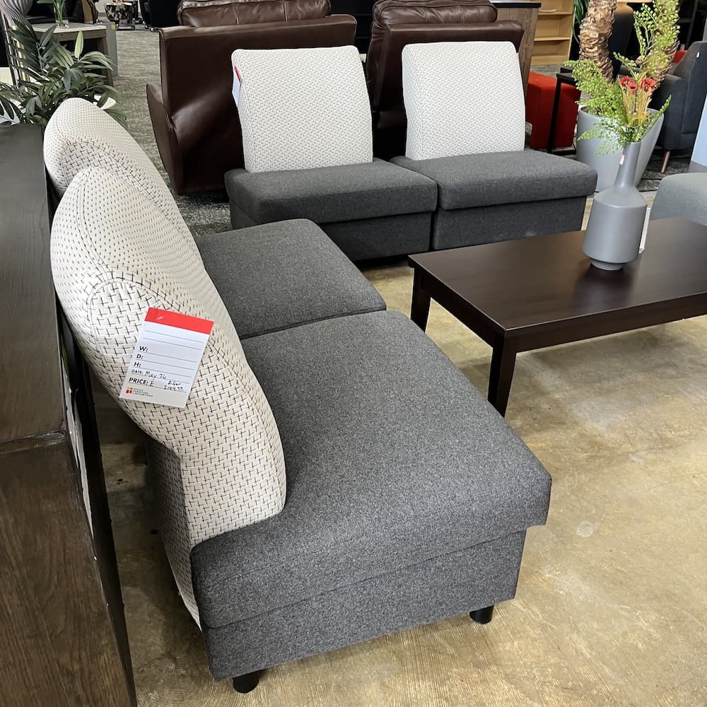 grey and white steelcase metro archipelago lounge chair armless, used office furniture seating