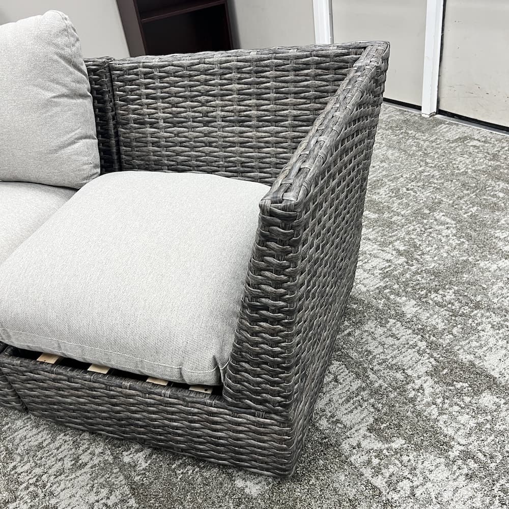 grey woven 2 seater patio outdoor sectional loveseat sofa, open box scratch n dent furniture