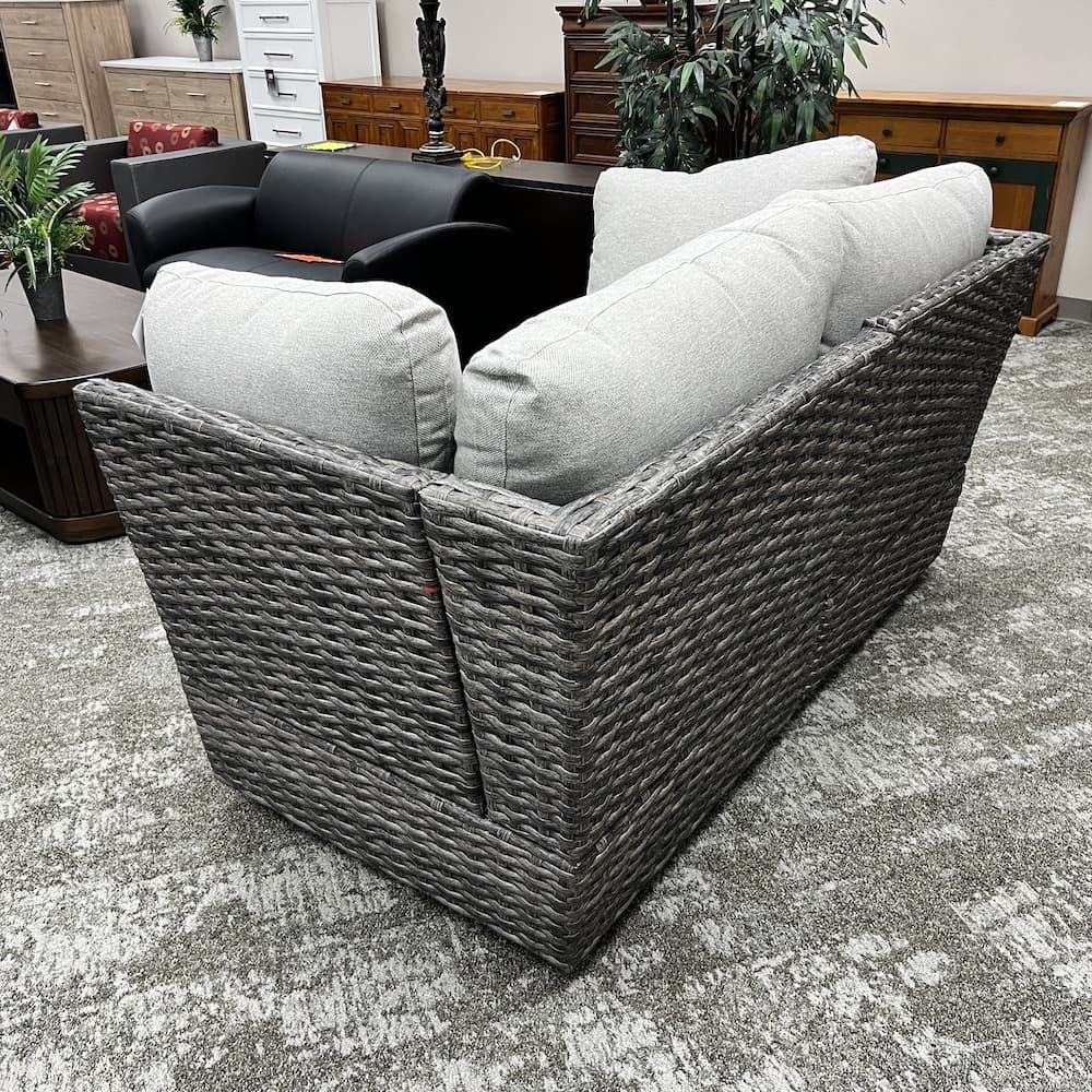 grey woven 2 seater patio outdoor sectional loveseat sofa, open box scratch n dent furniture