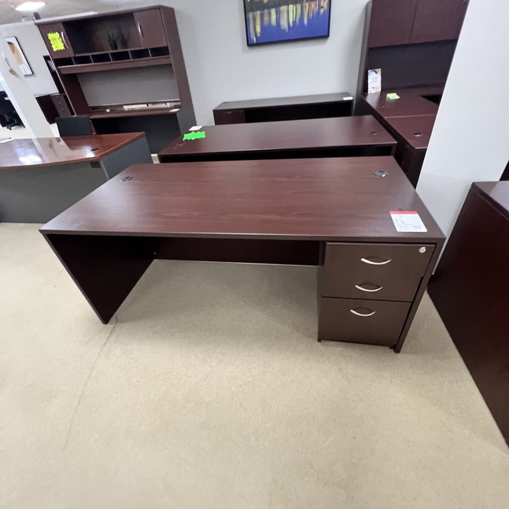 mahogany laminate desk 71x36 with box box file, used office furniture