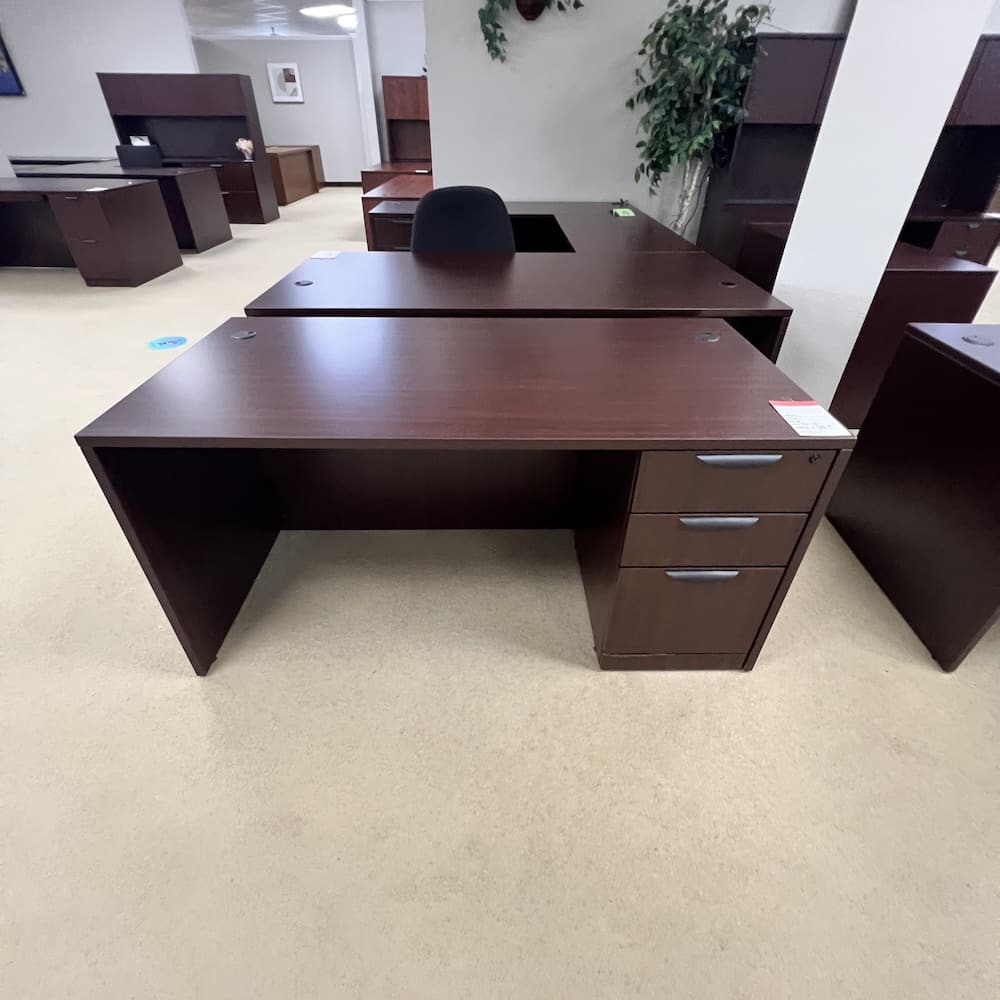 mahogany laminate desk 60x30 with box box file and black handles