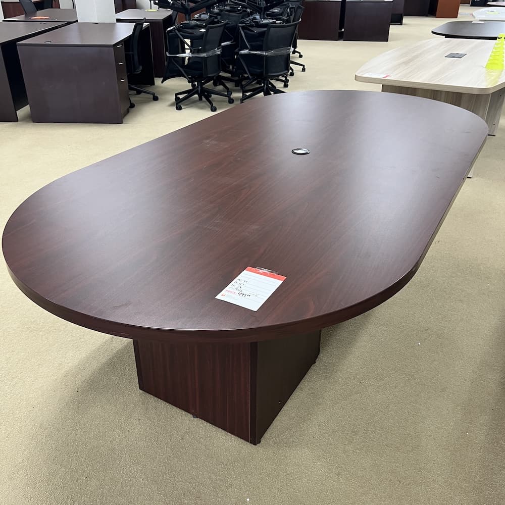 mahogany laminate racetrack conference table, used office furniture, cabinet base