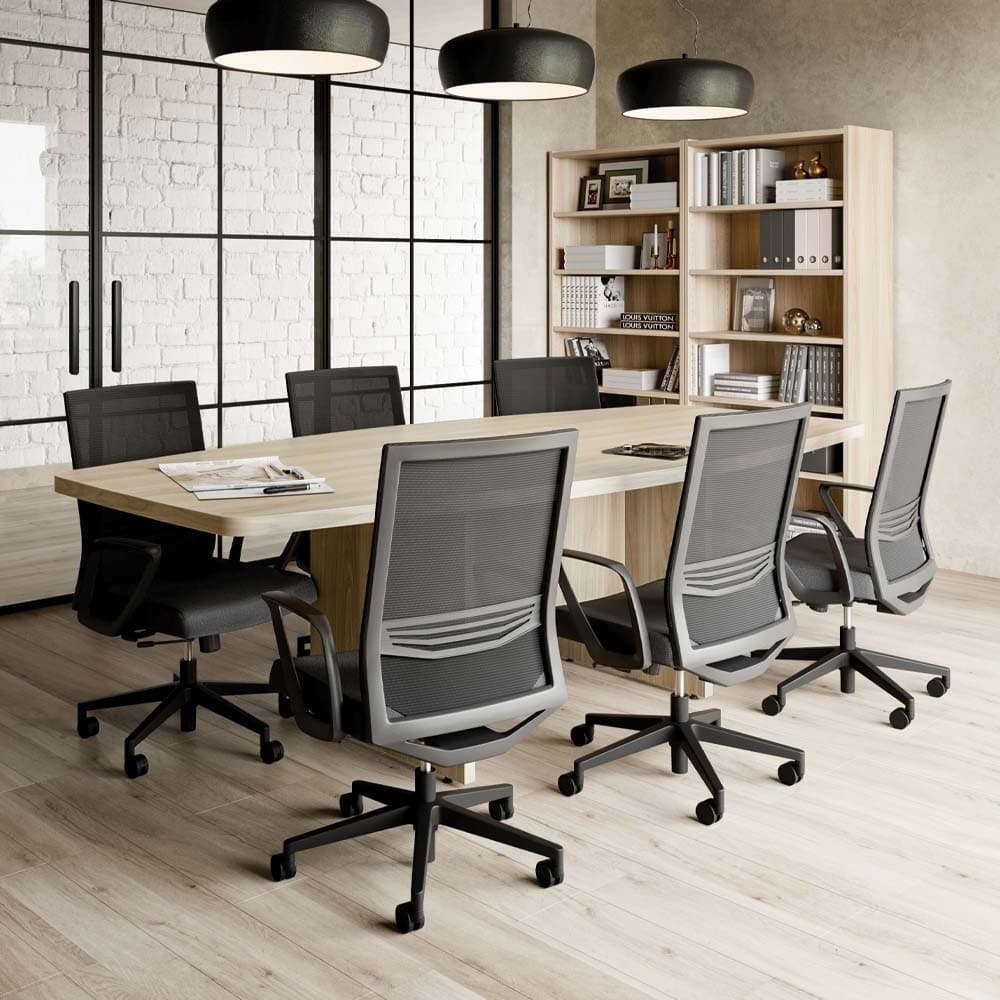 oslo conference chair, new mesh back office seating, ergonomic, black, grey