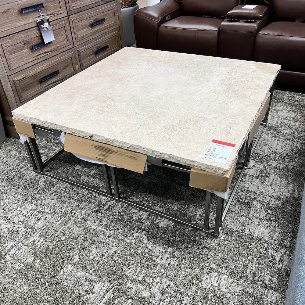 stone top Bernhardt square coffee table with metal base 48", scratch n dent