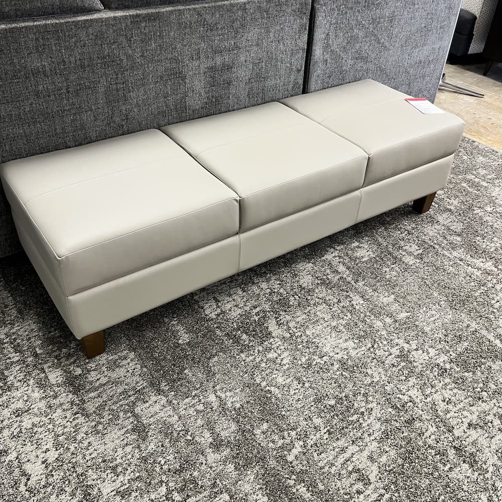 taupe beige greige leather 3 seater bench, global, commercial seating, open box, office furniture