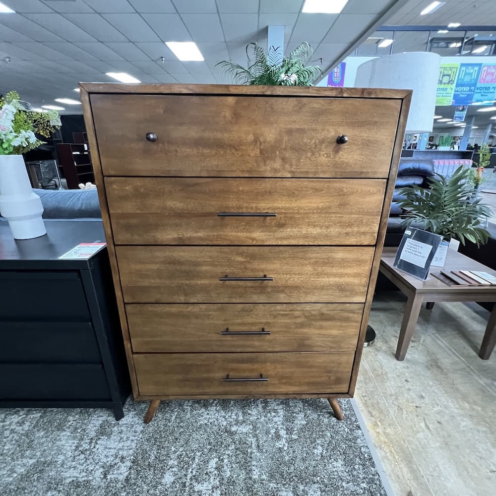 walnut 5 drawer dresser mcm, open box scratch n dent home furniture open box