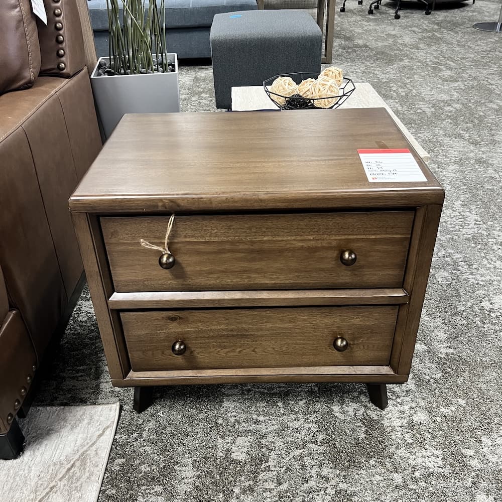 mcm walnut veneer nightstand 2 drawer, open box scratch n dent, home furniture