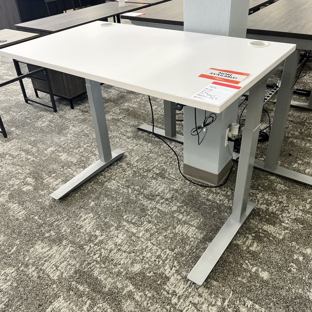 white fully height adjustable desk, grey legs, 48x30, used office furniture