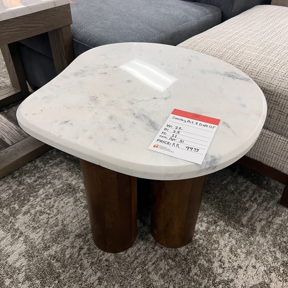 white Jaipur home stone top side table, lily pad shape, scratch n dent home furniture