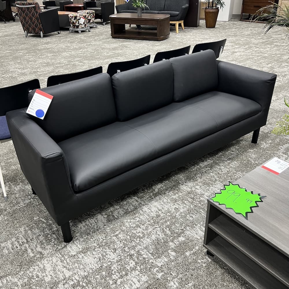 black vinyl commercial sofa couch, hon parkwyn, open box office furniture lounge seating