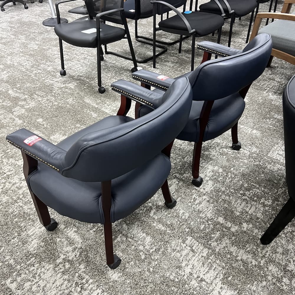 mahogany and blue poker chair, used office furniture