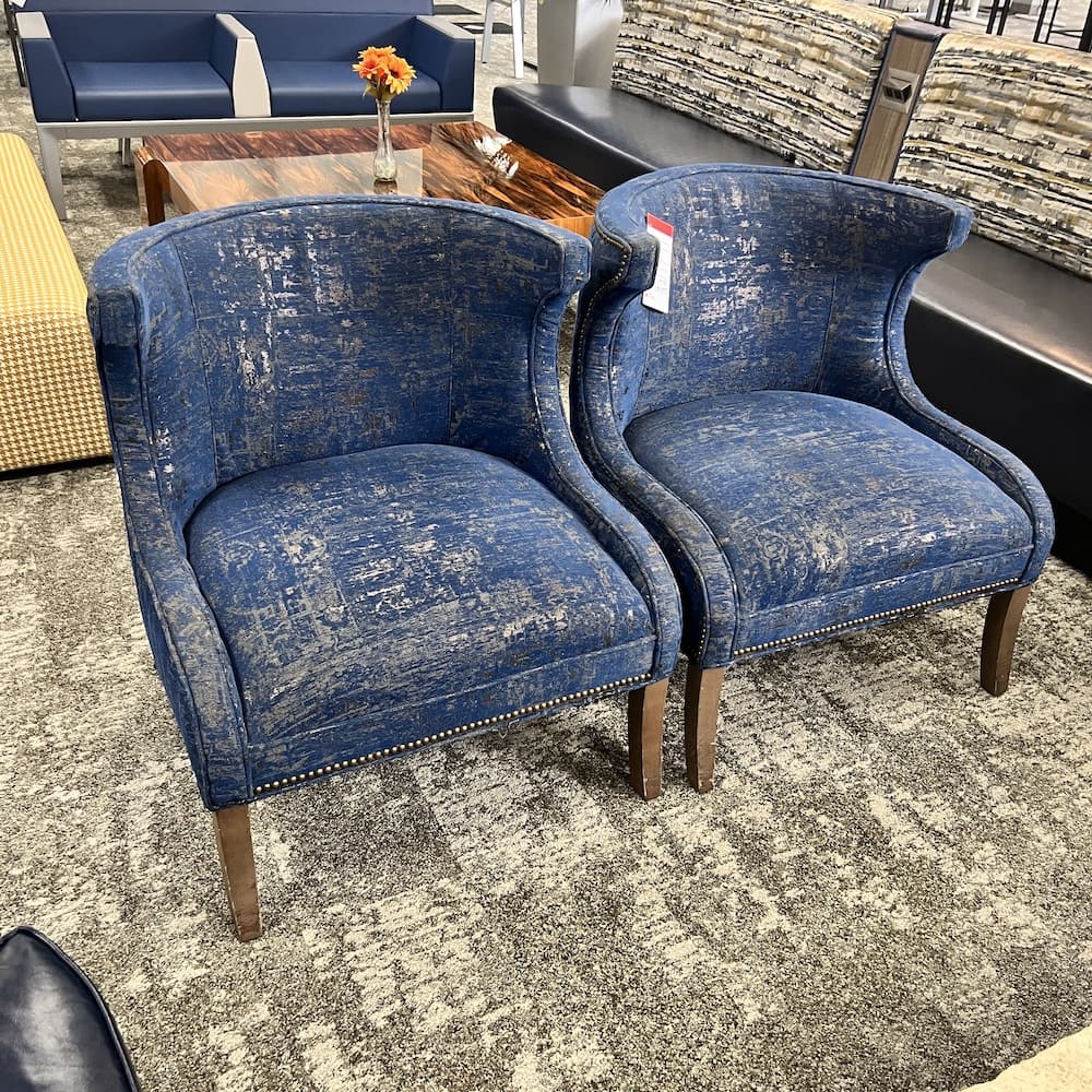 Set of 2 - Blue Upholstery Wing Back Lounge Chair