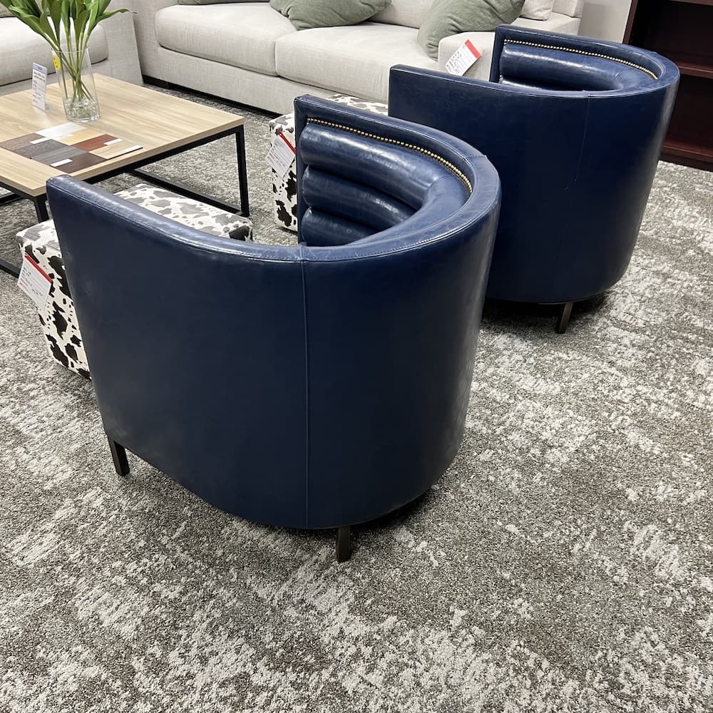 blue vinyl barrel chair, lounge commercial contract furniture, used hotel furniture, used office furniture