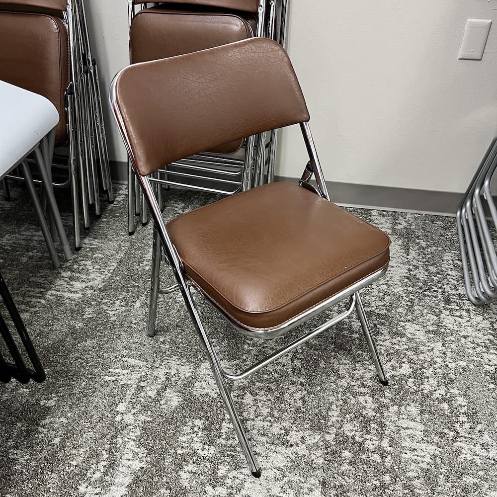 Chrome and Brown Vinyl Padded Event Folding Chairs