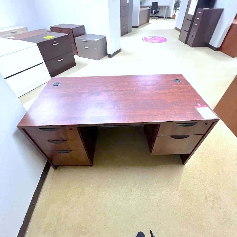 cherry laminate desk with double pedestal, used office furniture