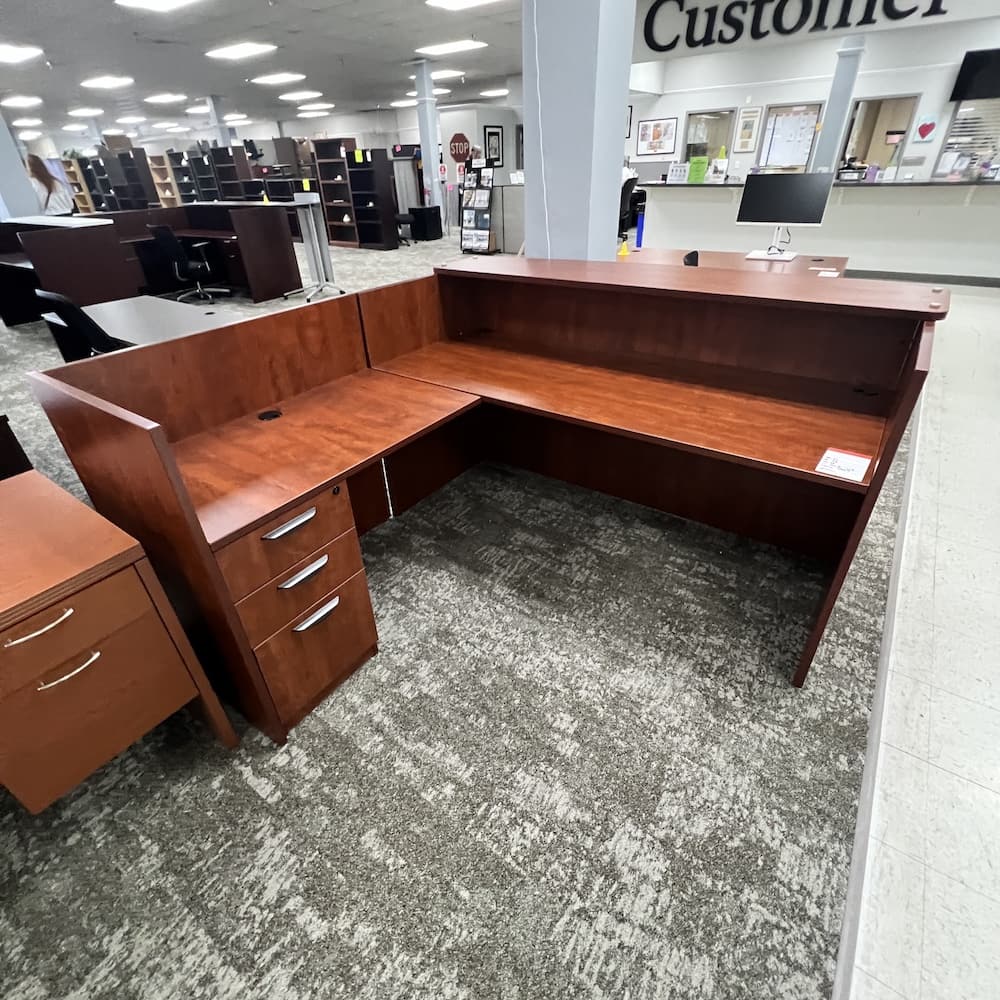 cherry laminate uses l-desk reception left return, used office furniture