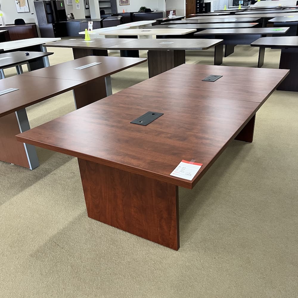 8 ft laminate cherry rectangle conference table with board base, used office furniture