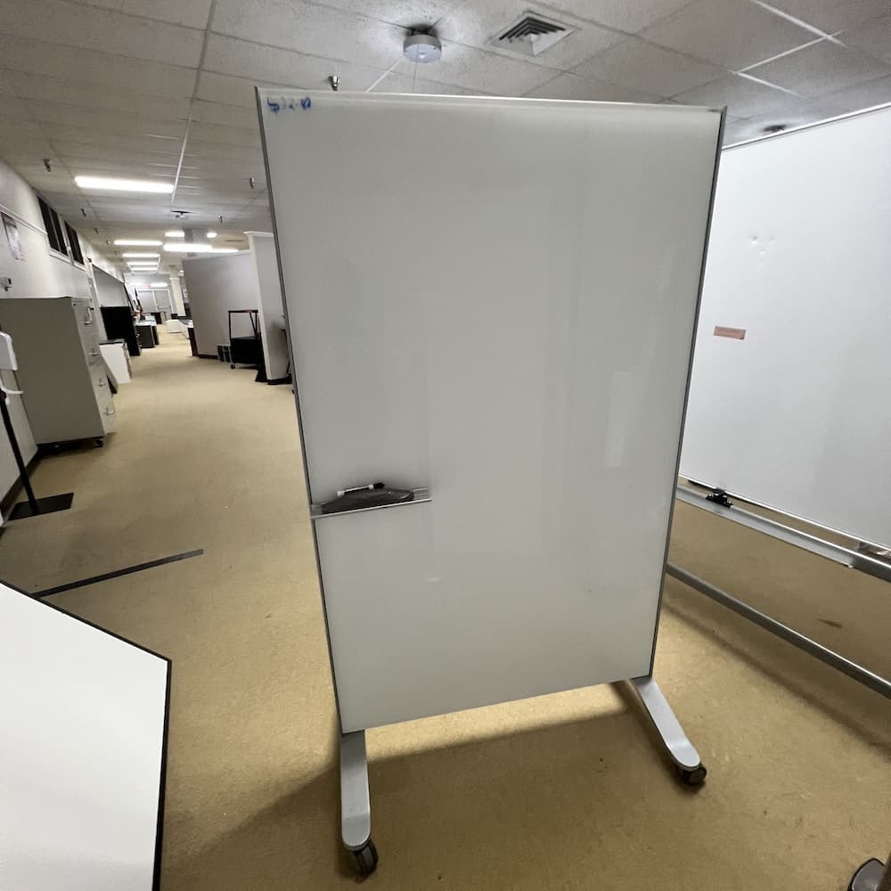 dry erase rolling magnetic glass white board, used office furniture