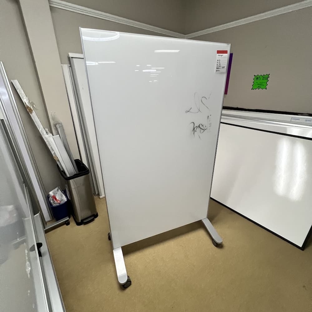 dry erase rolling magnetic glass white board, used office furniture