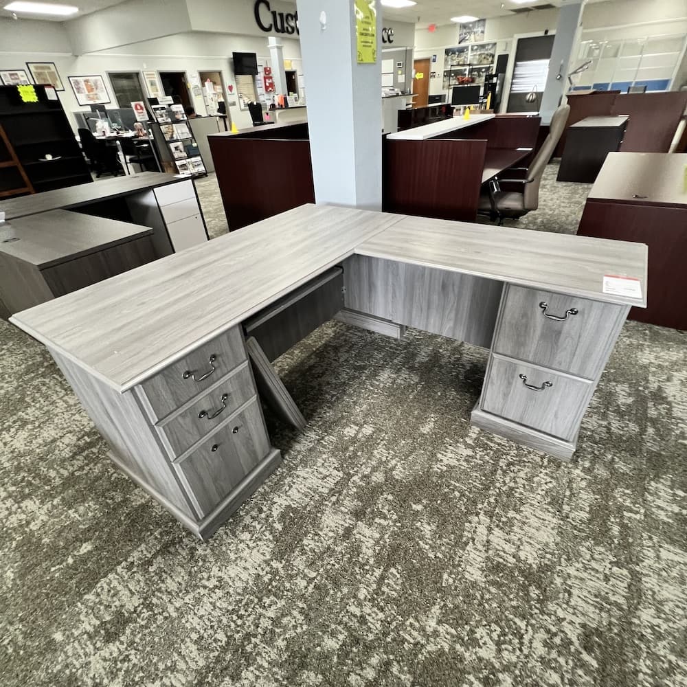 BBF grey laminate l-desk right return, used office furniture
