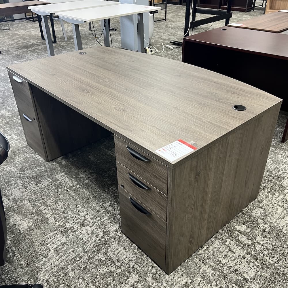 grey elm laminate Lowell prominence bow front with double pedestal