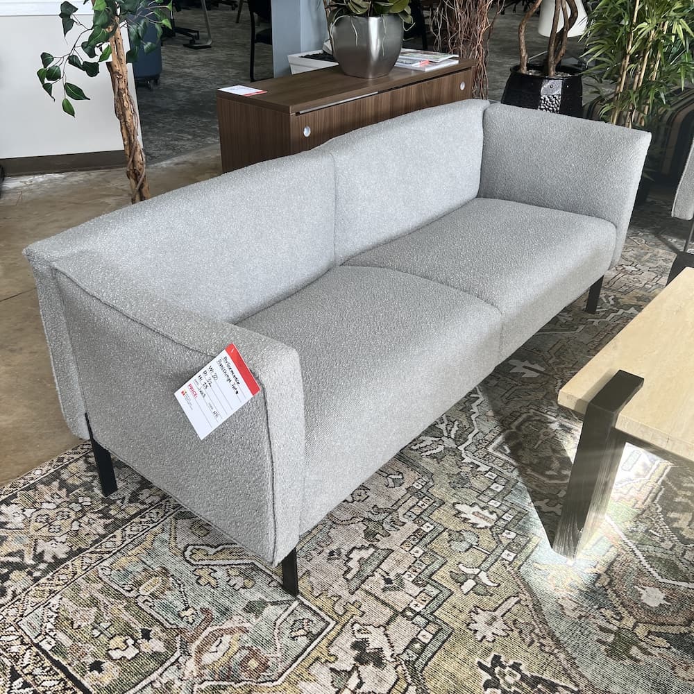 light grey boucle commercial sofa couch, contract furniture open box office