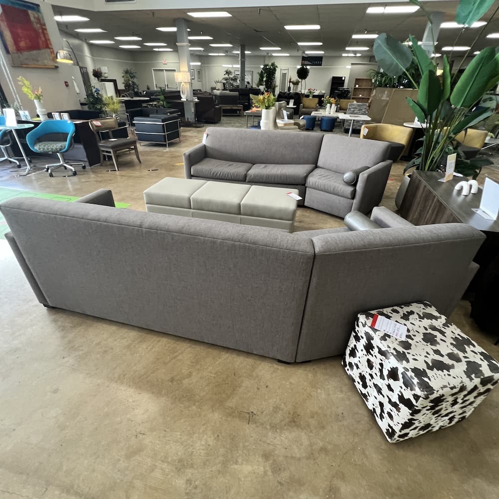 angled sofa sleeper, grey upholstery, used commercial hotel seating