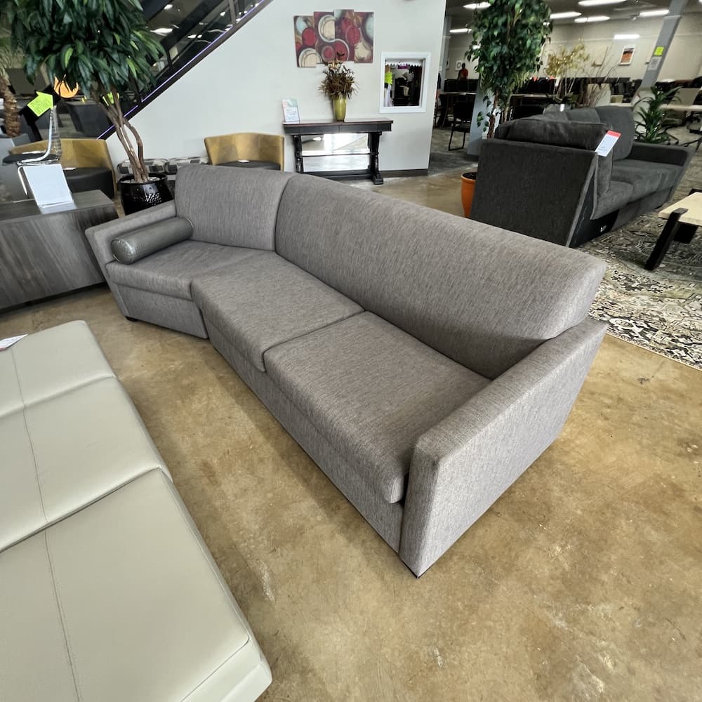 angled sofa sleeper, grey upholstery, used commercial hotel seating