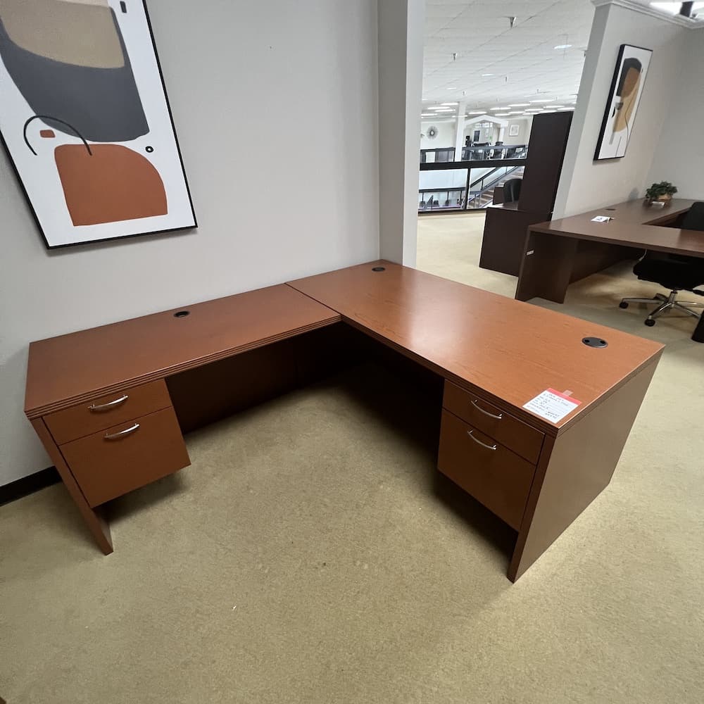 cherry laminate hon l-desk left return, used office furniture