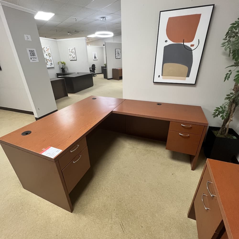 cherry laminate hon l-desk right return, used office furniture