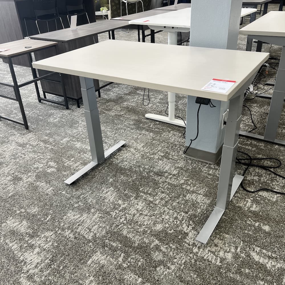 46" x 29" Herman Miller Light Taupe Laminate and Grey Base Height Adjustable Standing Desk