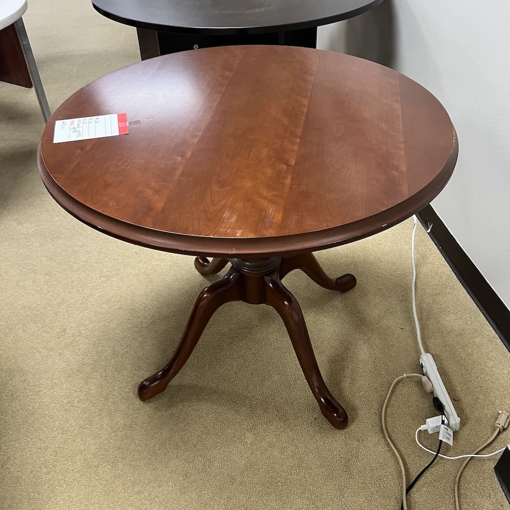 mahogany cherry veneer round table break room huddle, used office furniture