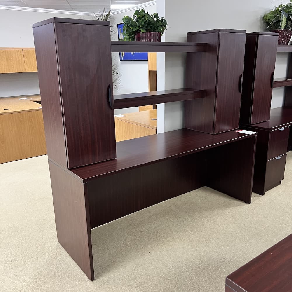 mahogany laminate desk credenza shell with hutch, office furniture