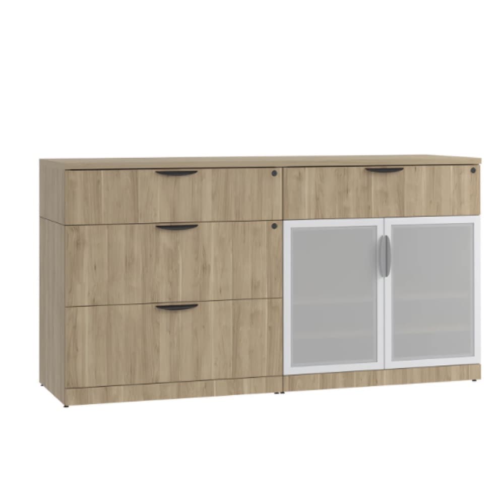 new office buffet storage cabinet with 2 drawer lateral and glass doors, performance laminate