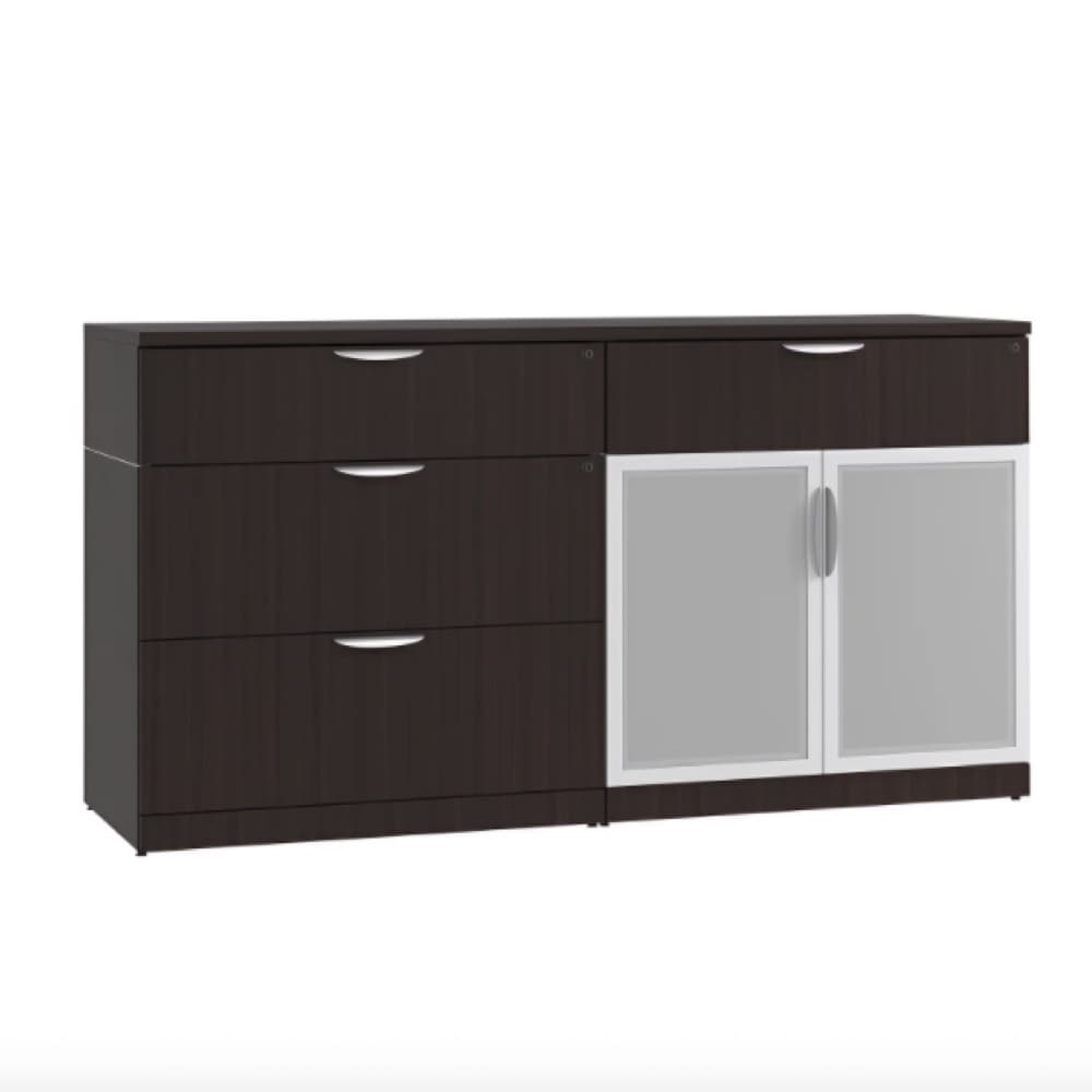new office buffet storage cabinet with 2 drawer lateral and glass doors, performance laminate