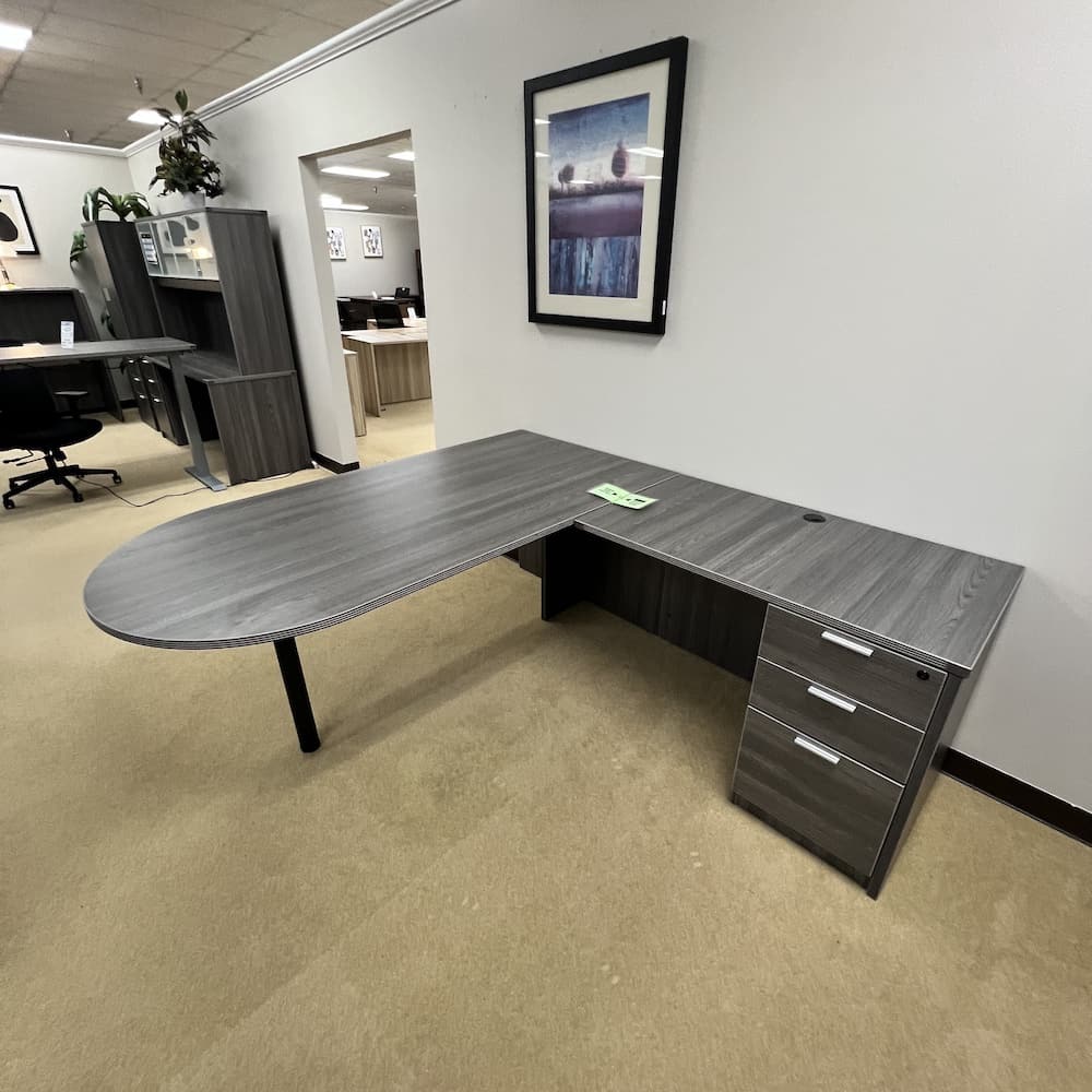 new bullet nose l-desk right return bbf grey laminate