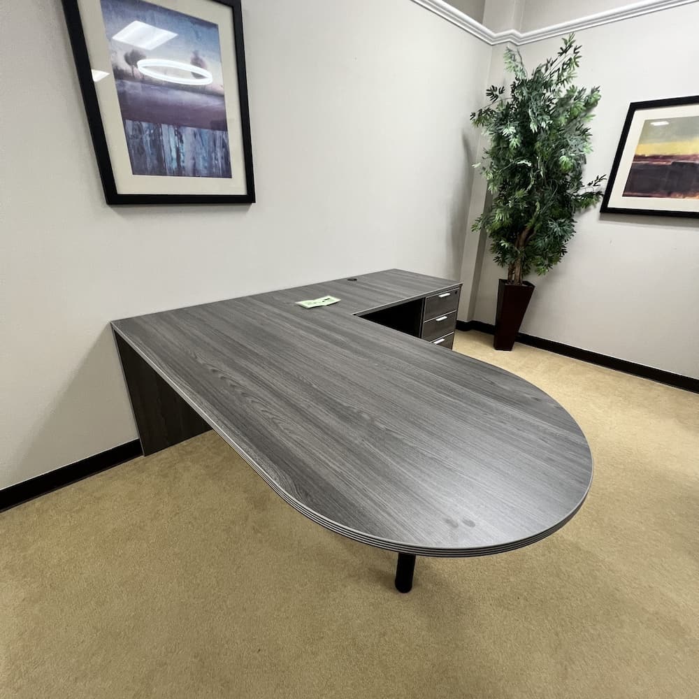 new bullet nose l-desk right return bbf grey laminate