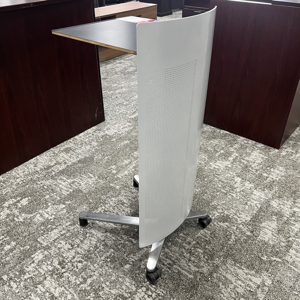 silver podium lectern rolling with metal mesh front, used office furniture
