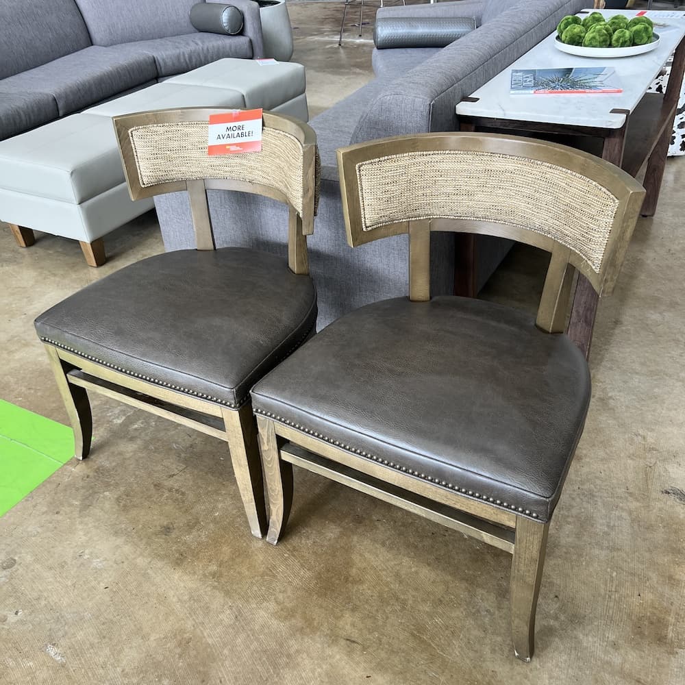 Taupe Vinyl and Brown Accent Dining Chair