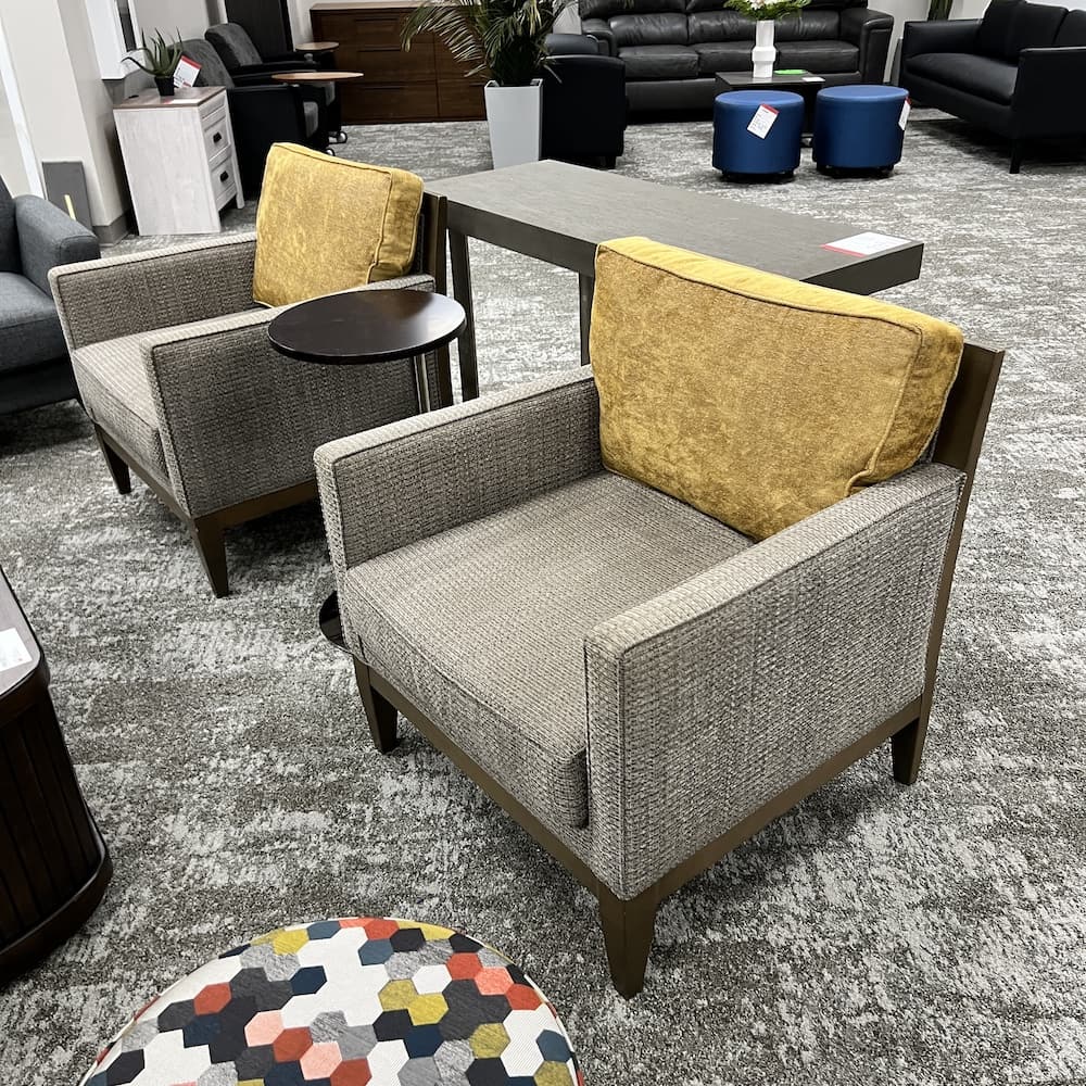 taupe upholstery and yellow back club chair, commercial, hotel furniture, used office furniture
