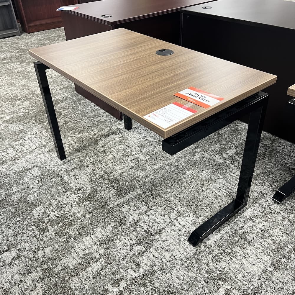 walnut desk laminate with black glossy legs, used office furniture