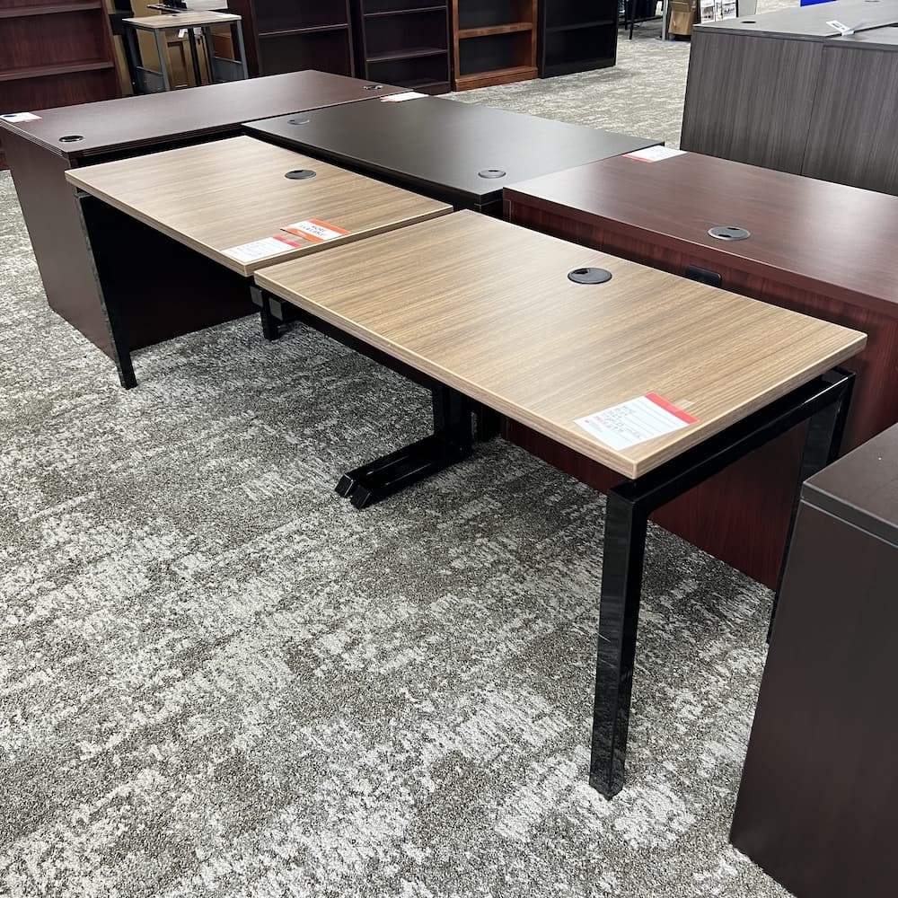 walnut desk laminate with black glossy legs, used office furniture