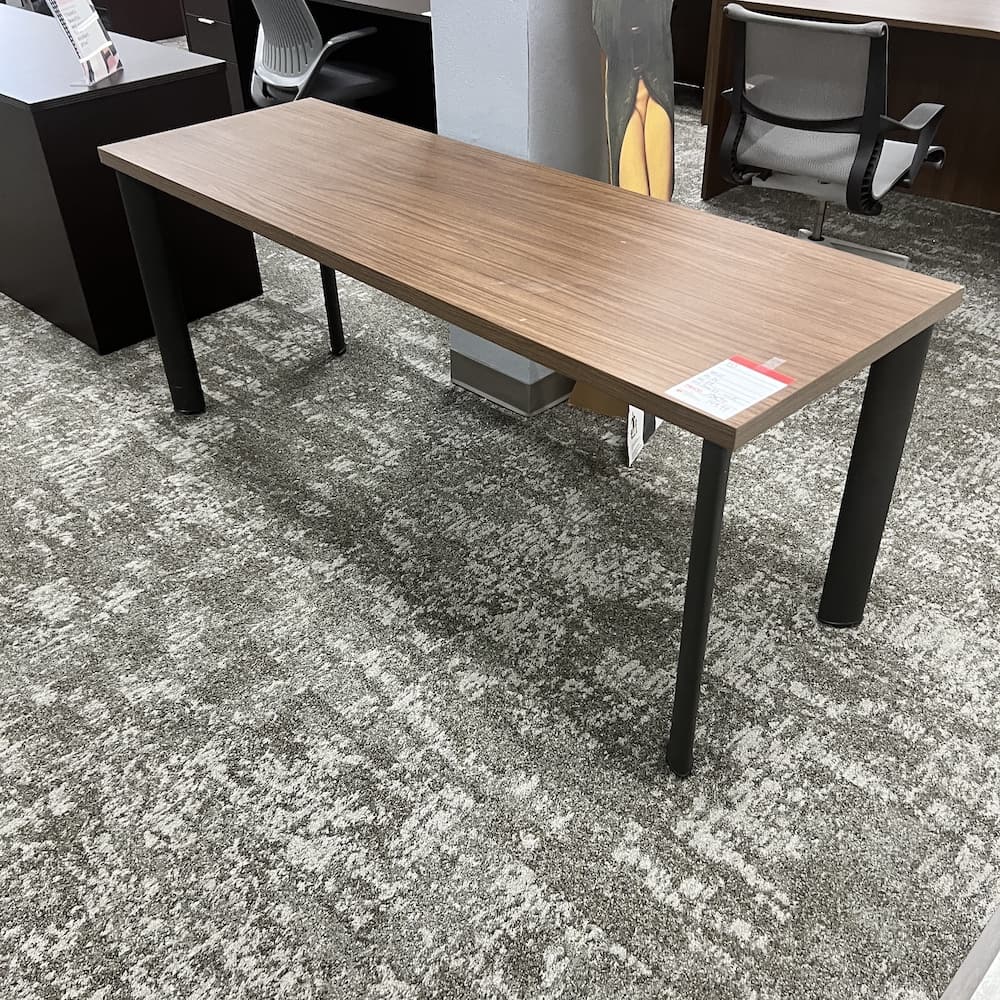 walnut desk table with black legs, used office furniture