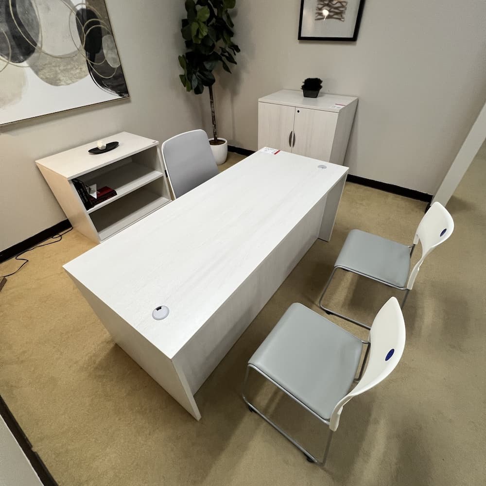 Arcadia white set with desk, bookcase and storage cabinet, open box scratch n dent office furniture